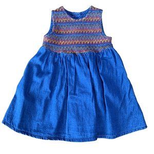 MINICLUB Smocked Girls Baby Dress 6-9 Rainbow Smocking Chambray Denim Mini Club